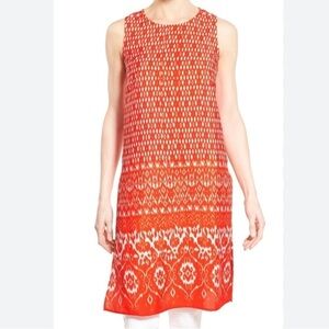 Vince Camuto tunic side slits petite xs orange & white NWT‎ Ikat diamond lantern